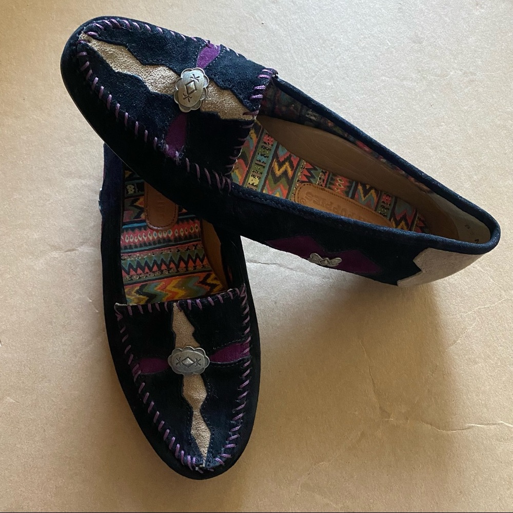 Aztec Western Boho Suede Hush Puppies Loafers Sz 8.5